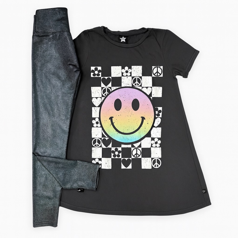 Pixie Lane Girls Dress & Legging Set Rainbow Smiley Graphic Bundle Sz 7